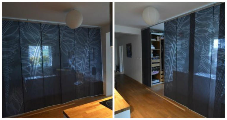 Японские шторы в качестве перегородки для разделения комнаты