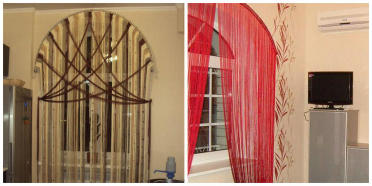 Как красиво повесить шторы-нити на карниз, арку или дверной проем